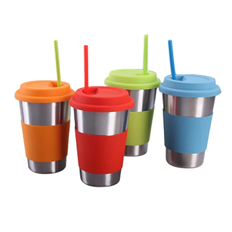

Stainless Steel Reusable Travel Coffee Cup Tumbler With Silicone Straw