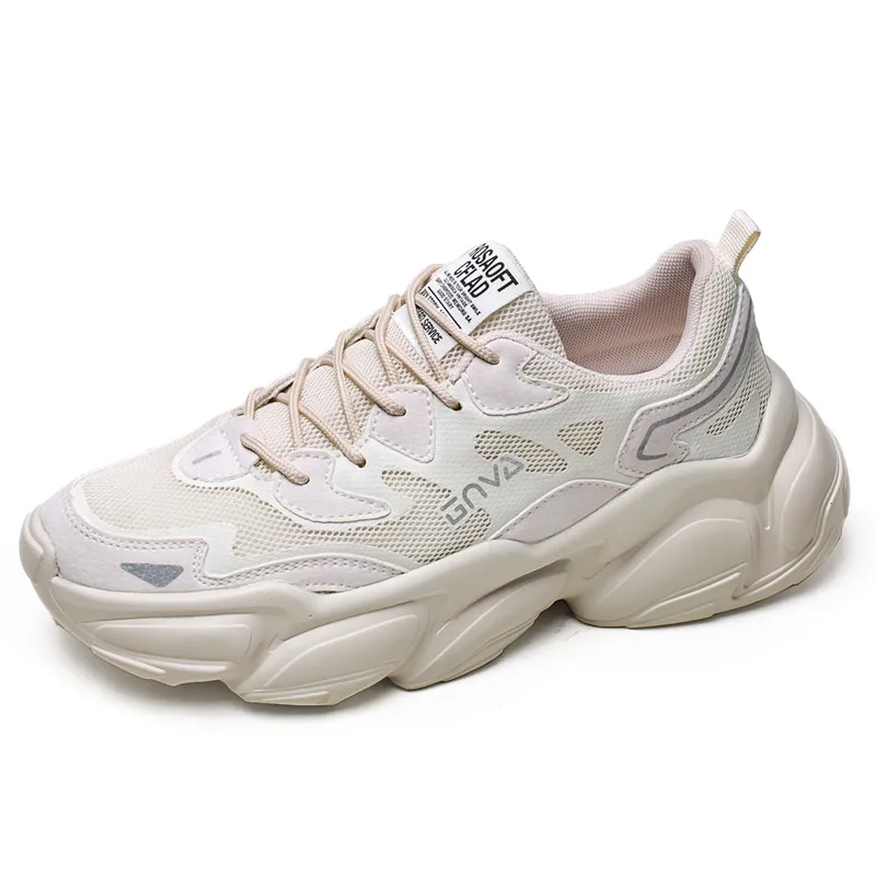 

Wholesale Custom Men Casual Shoes Comfortable Walking Style Running Shoes Fashion Lace Up Sneaker Dad Cushion Chunky Shoes, Beige/grey