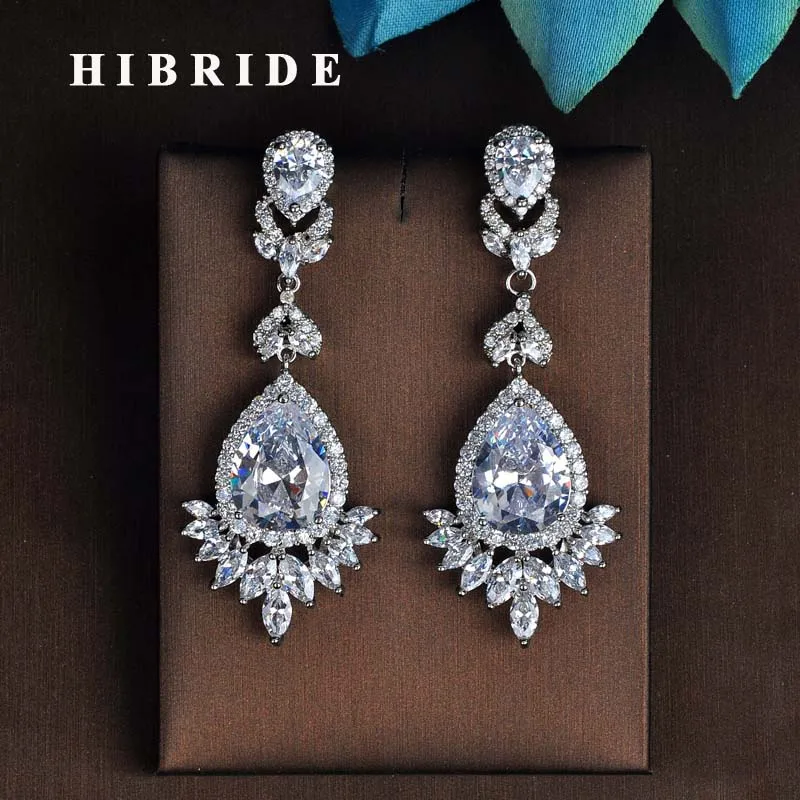 HIBRIDE Shiny Big Water Drop Earring for Women Jewelry Brincos Cubic Zircon Earring Wholesale Bridal Gifts Whosale E-858