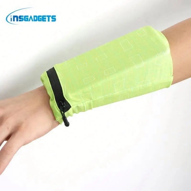 

sports arm band zipper pouch bags AAv2 wrist zipper pouch wallet, Black, cat, colorful, black enamel, green stripes