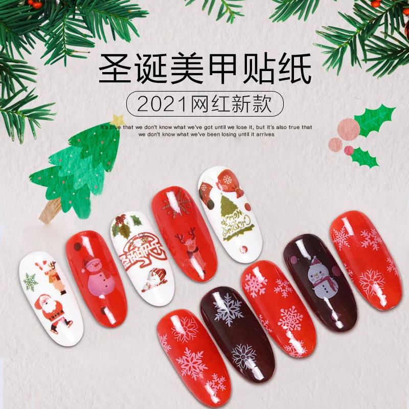 

710-720 Christmas nail stickers cute snowflake snowman elk 3d adhesive cartoon children nail decals non-starry sky paper