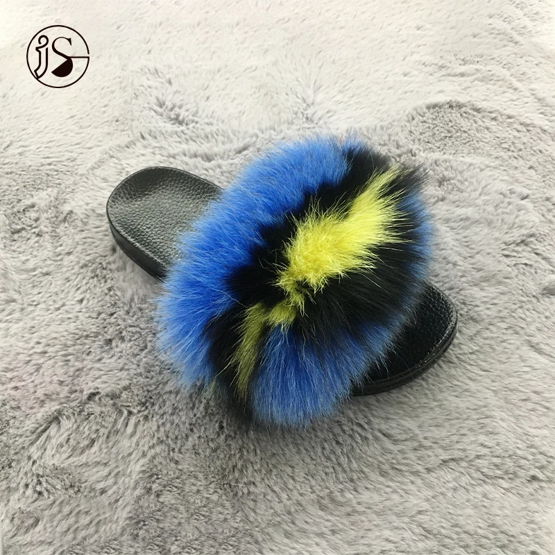 

Fox fur ladies slipper 2020 cheap slides PVC women slides fluffy slippers, Picture