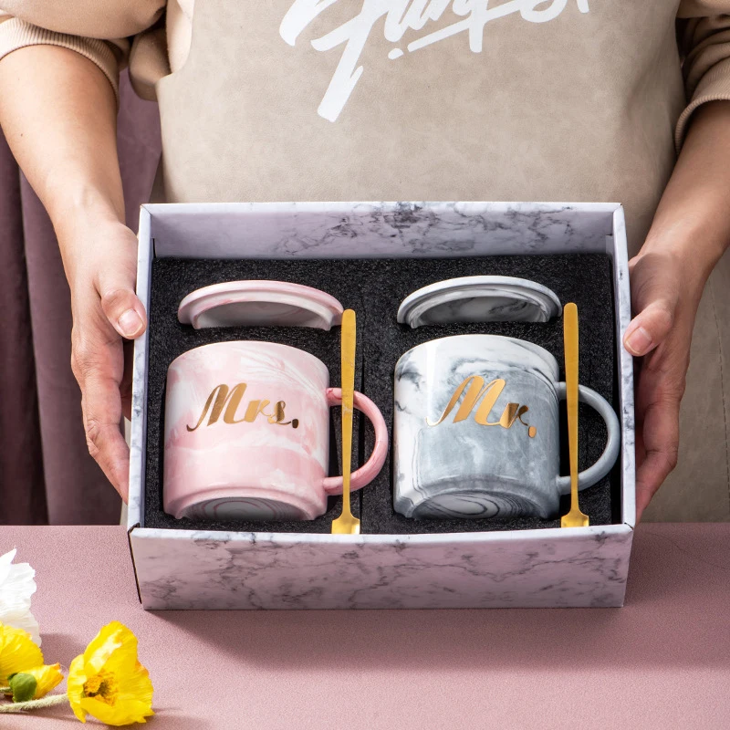 

Creative Couple Mug set Marble Mug Ceramic Ms. and Mr. Mug Gift Set, Pink, grey