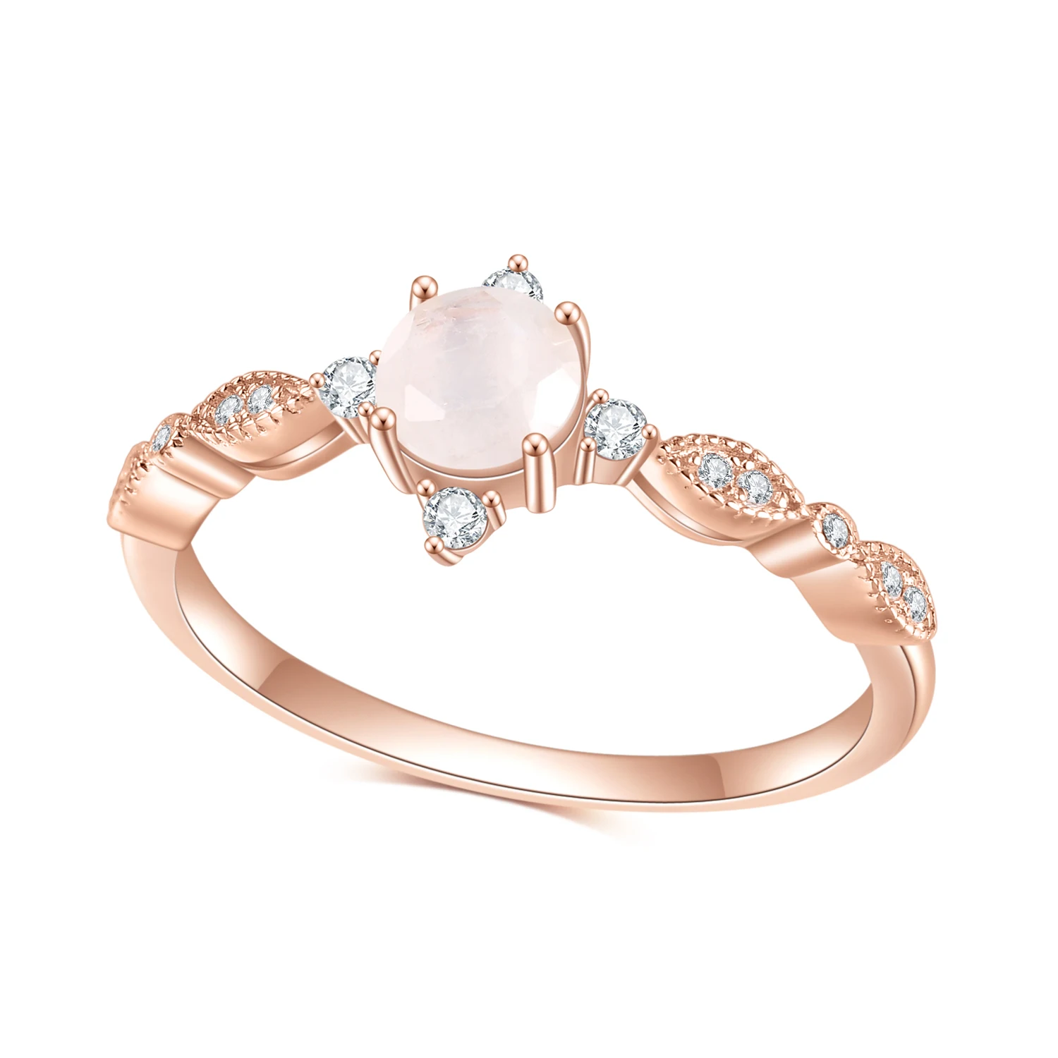 

OL0967R Abiding Jewelry Custom Western Style Rose Gold Plated Genuine Sterling Silver Milky Rainbow Moonstone Womens Rings