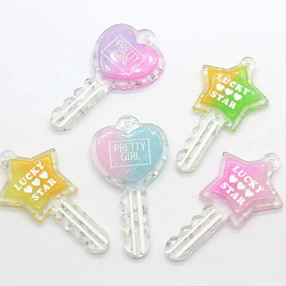 

100Pcs Resin Sparkling Glitter Luck Star Key Charms Cabochons For Diy Handbag Keychains Making