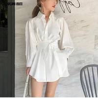 

Wholesale autumn women's long sleeved two piece lady Office white shirts dress