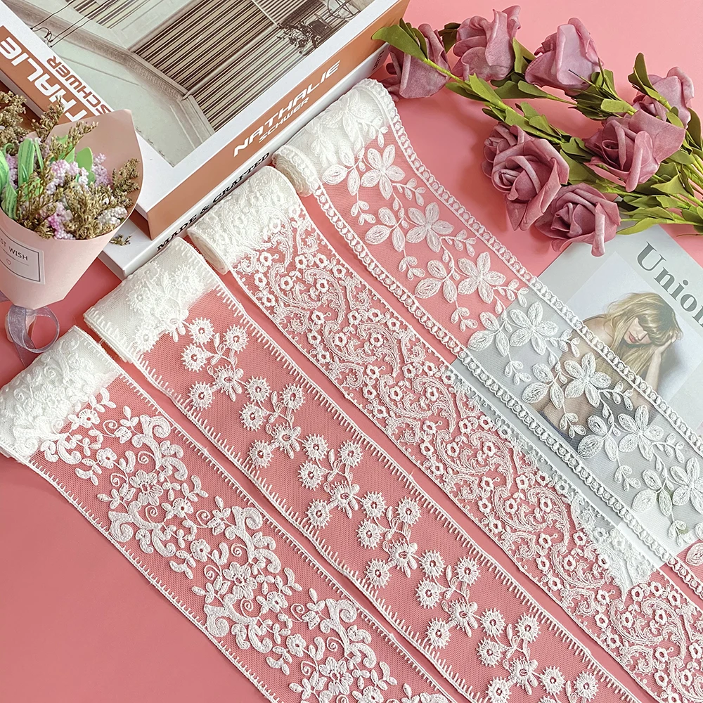 

W0174 Manufacturer's new clothing accessories white milk silk polyester mesh embroidery lace