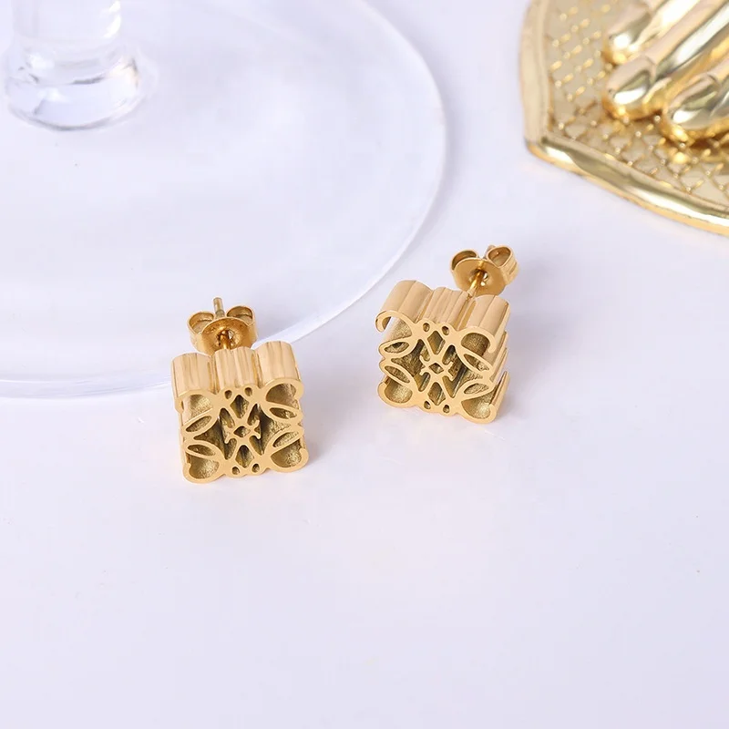 

Stainless Steel Square Hollow Stud Earrings 18K Gold Plated Fashion Earrings