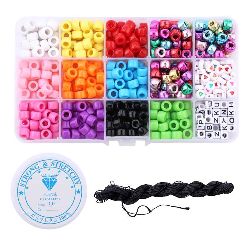 

520pcs/box  Multicolor Kids pony hair beads glass set bulk Acrylic Alphabet Letter Beads For Jewelry Making DIY