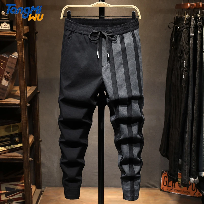 

TMW 2021 wholesale Man's sweatpants stripe Thick warm Splicing pantalones de hombre men sport harem jogging stacked sweat pants