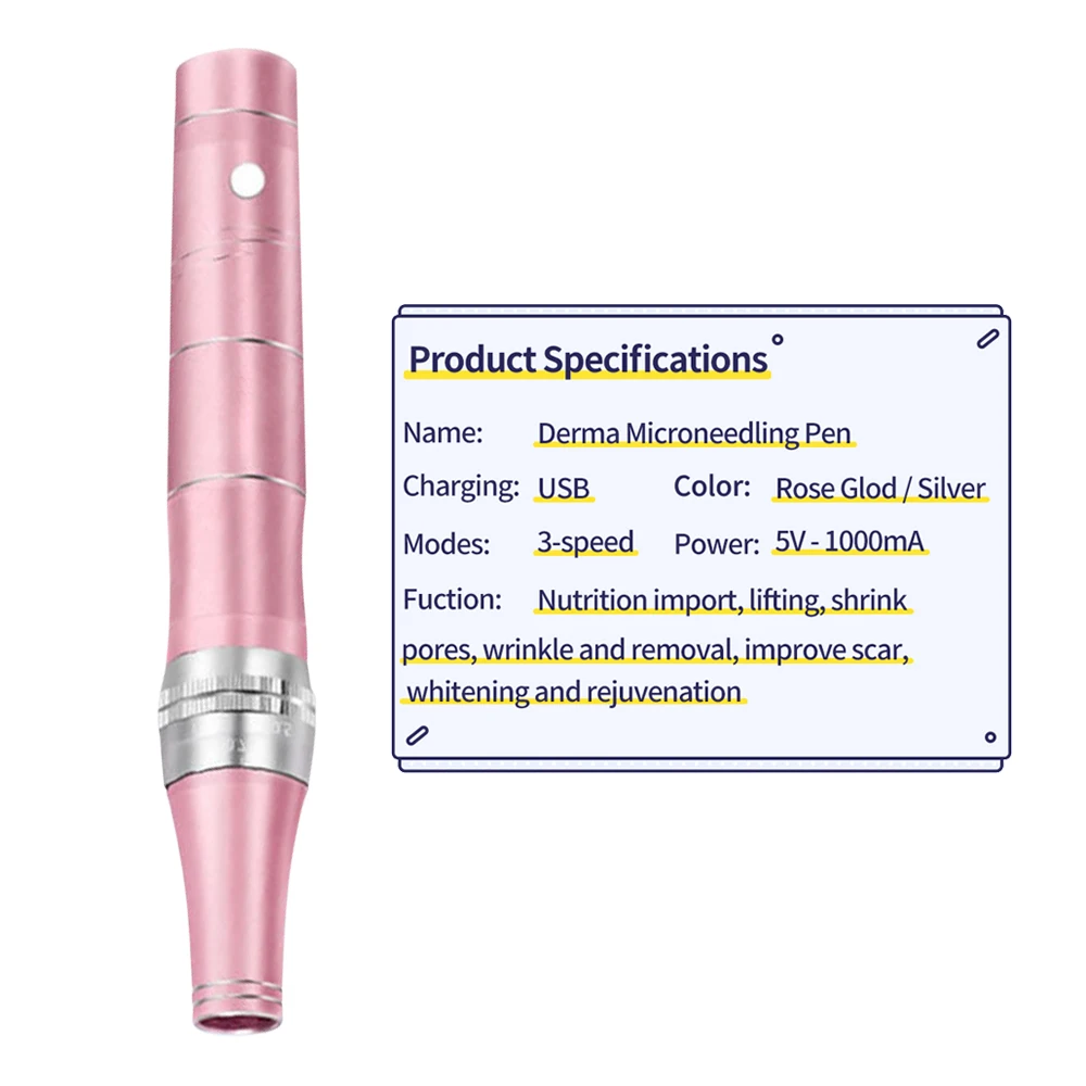

VKK Professional Microneedling Pen Rechargeable Auto Micro Needle Derma Pen Dermapen, Rose gold, silver