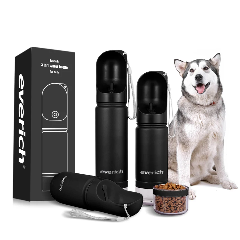 

14oz 18oz 22oz Travel pet dog water bottle 3 in1 stainless steel vacuum insulated drinking Detachable with feeder bowl Portable