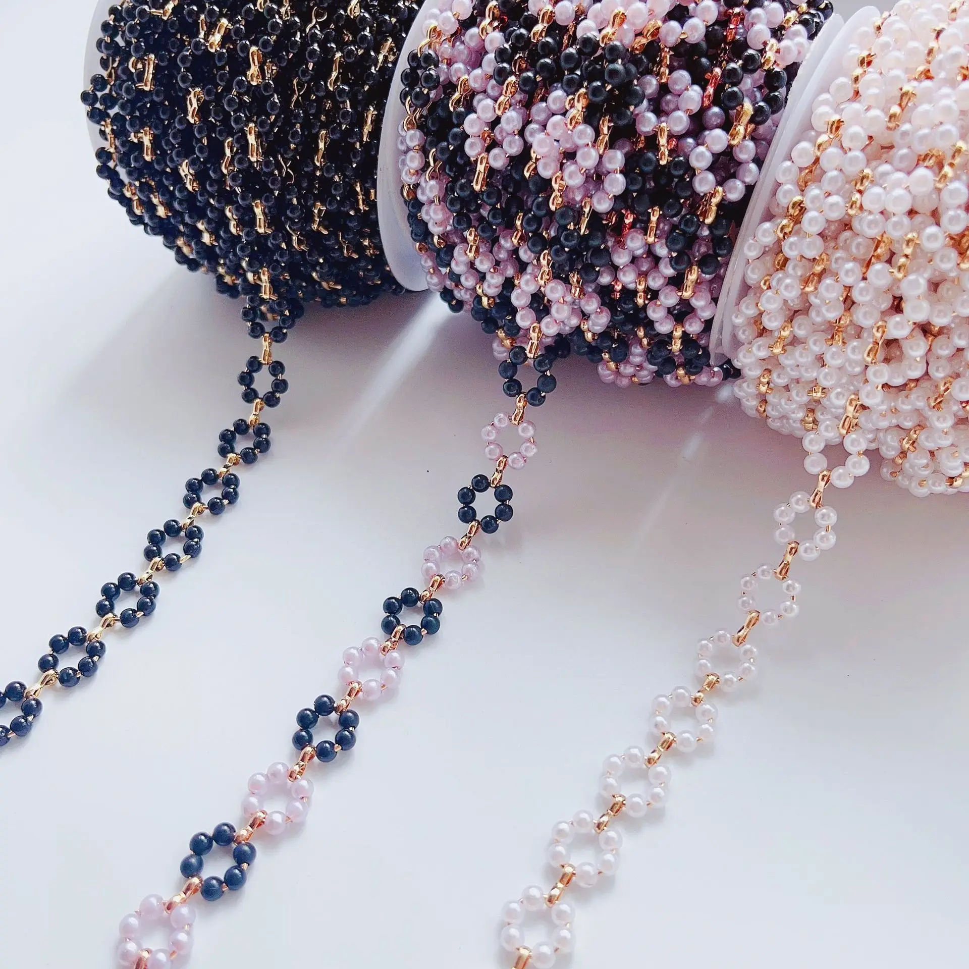 

2023 necklace accessories 4 cm pearl floret imitation pearl glasses chain diy color preserving copper chain