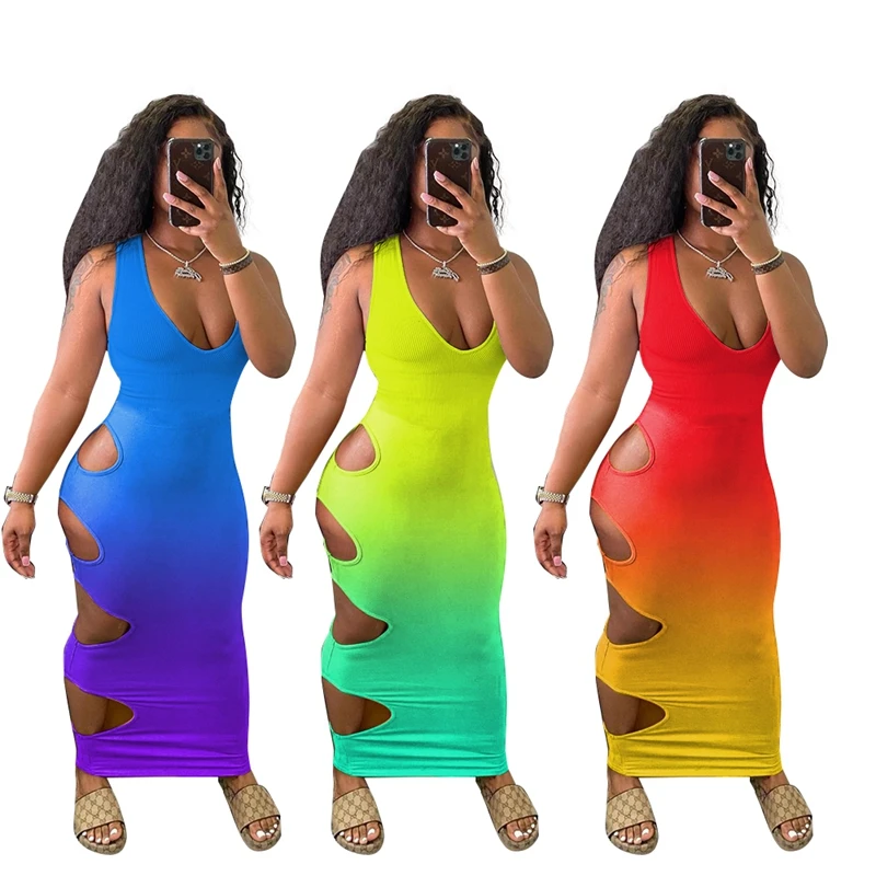 

Newest Arrival Women Tie Dye Summer Hollow Out Ladies Sleeveless Dress Women Maxi Dress 2021, Orange,blue, yellow