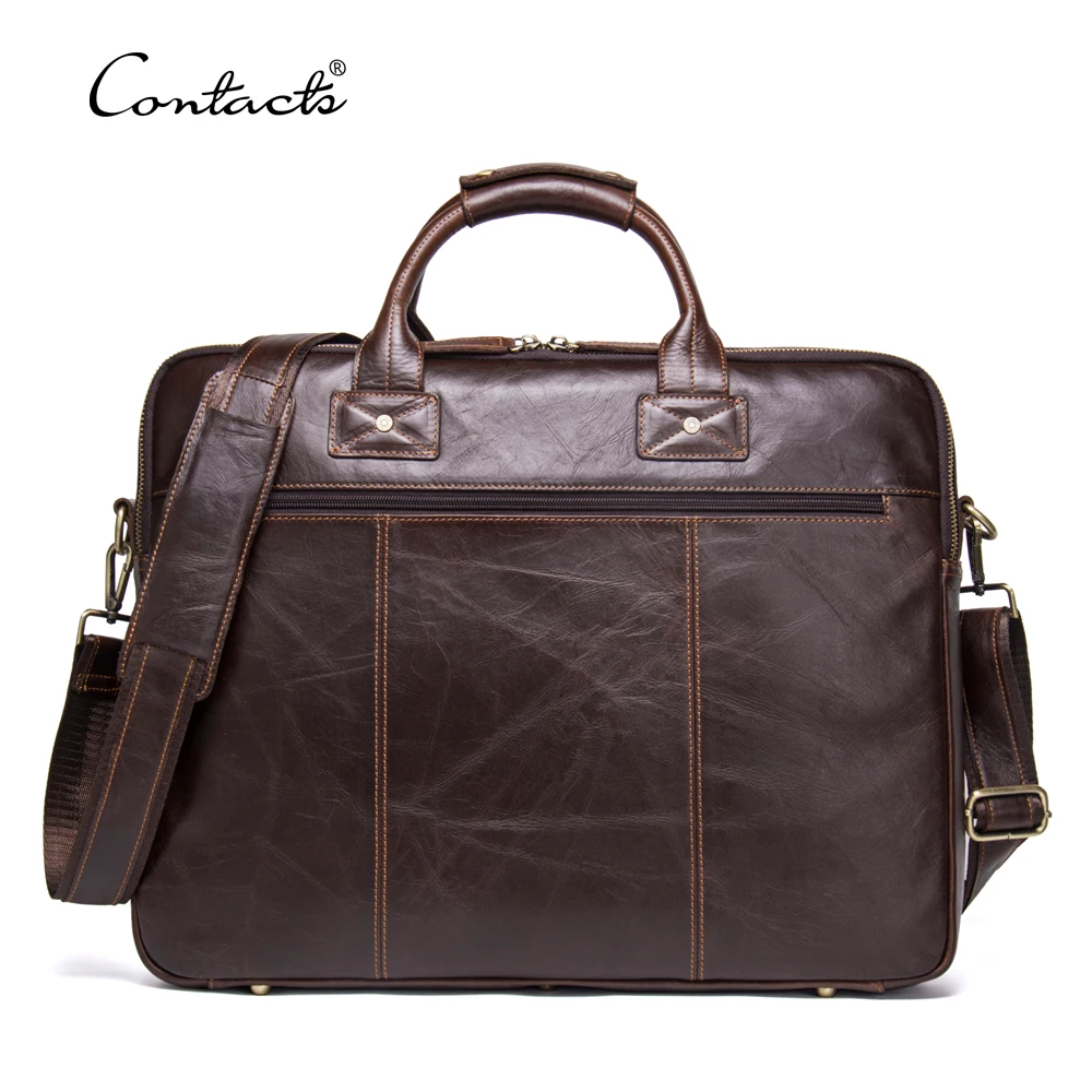 

contact's dropship wholesale luxury fashion multi-function waterproof business briefcase genuine leather brown 15.6 laptop bag, Brown or customized color