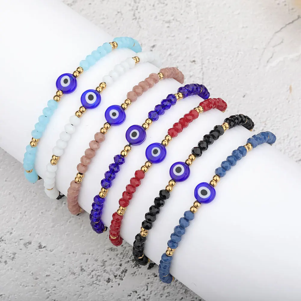 

Bohemian Colorful Turkish Blue Eyes Beaded Bracelet Ethnic Elastic Crystal Beads Evil Eyes Braided Bracelet Accessories