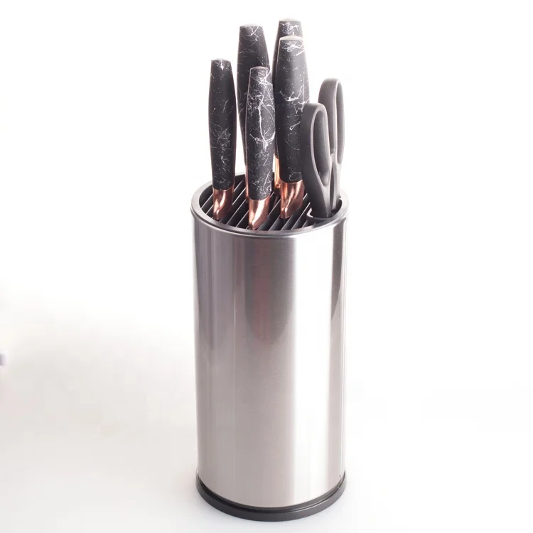 

New Design Modern 7pcs Stainless Steel Knife Set Kitchen with cylindrical holder