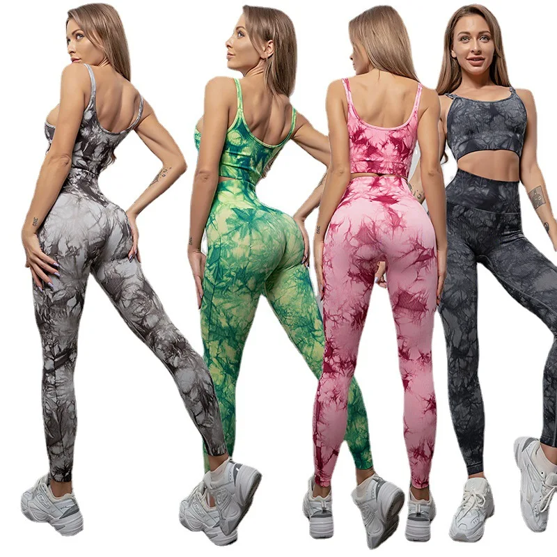 

Custom Workout Fitness Yoga Clothing Seamless Leggings Tie Dye Legging Set and Sports Bras Tops 2021, Printed