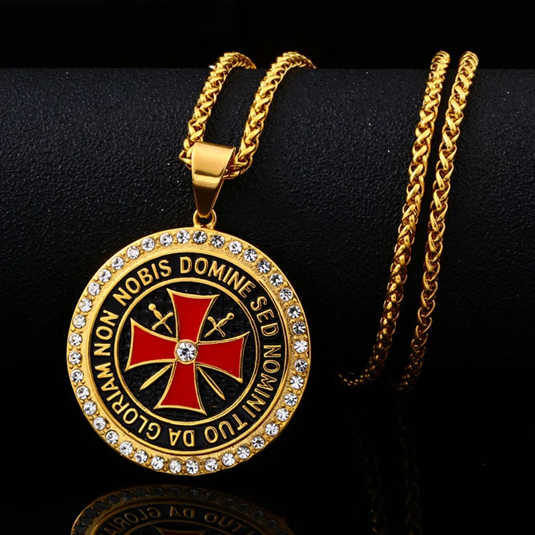 

EuropeAnd America Hot Sale Gold Plated Stainless Steel Knight Necklace Shield Masonic Necklace, Picture