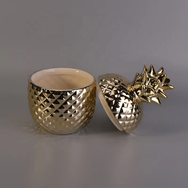 Pineapple luxury decorative ceramic candle jar with lid wholesale