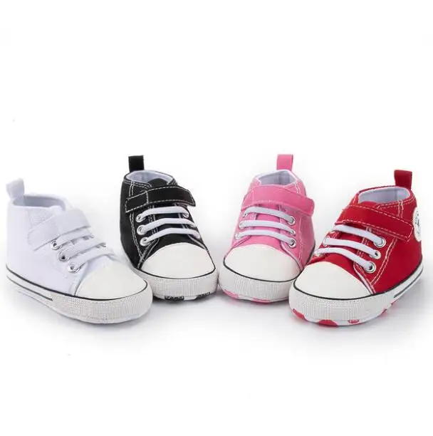 

wholesale kids boy girl canvas sneakers soft sole high top ankle Infant first walkers baby crib shoes, White, red, black, pink