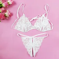 

In Stock women's g-string ladies split pants lace bra & brief panties sets Hollow Out sexy lingerie open crotch