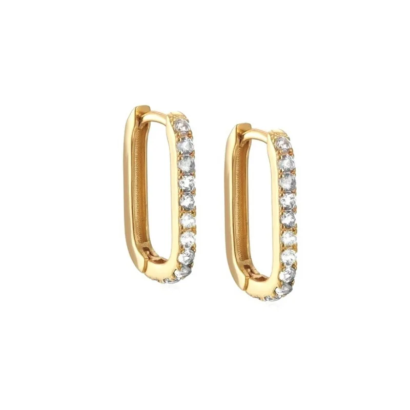 

Canner Fashion Jewelry Women Indian Style 18K Gold Plated Design S925 Sterling Silver Oval Micro-inlaid Zircon Hoop Earrings