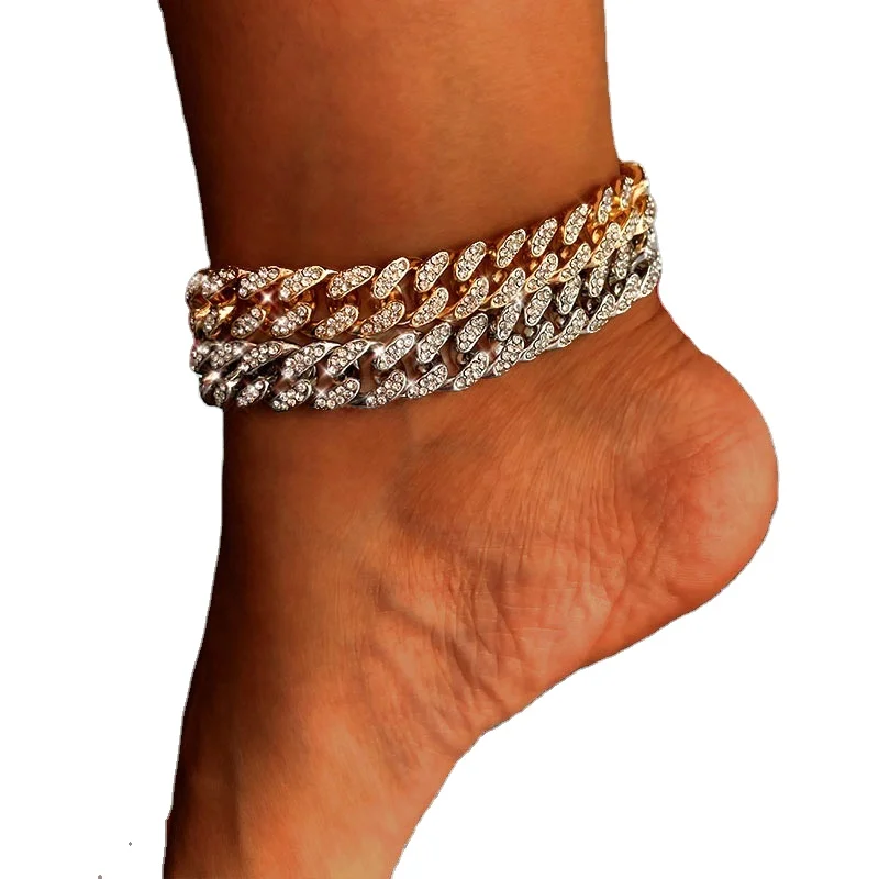

New Fashion Chunky Metal Chain Anklet For Women Men Rhinestone Gold Silver Color Cuban Foot Bracelet Punk Hip Hop Rock Jewelry
