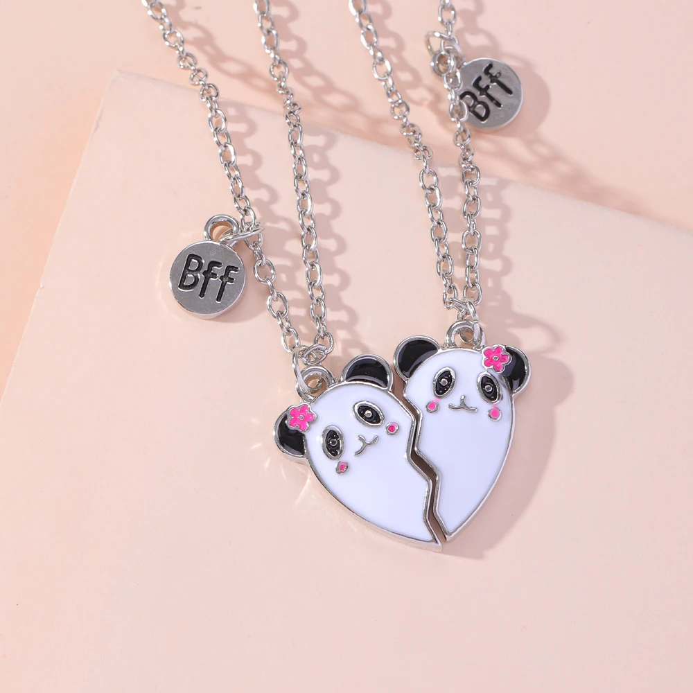 

New products 2023 BFF best friends series cute panda heart-shape splicing necklaces sister jewelry decoration