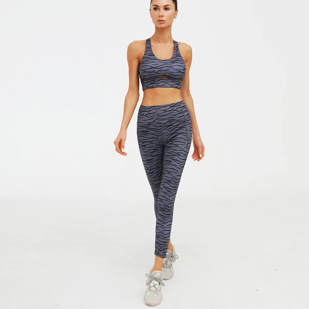 

Hot sale Gym Women Set Custom Zebra print Yoga Set Wholesale sports Bra And leggings Set, Accept customers color