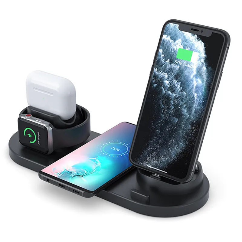 

2021 NEW Arrival 6 IN 1 Fast Charging Qi Wireless Charger Dock Station For iPhone For Apple Watch For AirPods