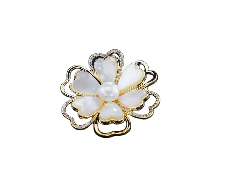 

Environmental alloy brooch elegant temperament flower wheel freshwater pearl brooch high-grade shell brooch