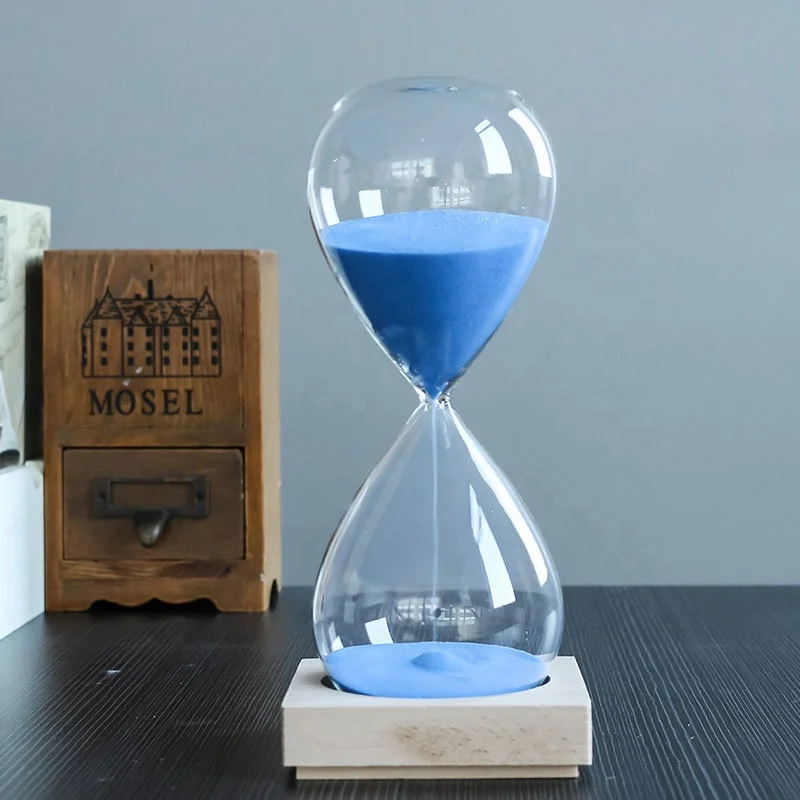 

15 minutes Glass sand timer Desktop decoration ornaments cooking sand timer with wooden base, Mix colors