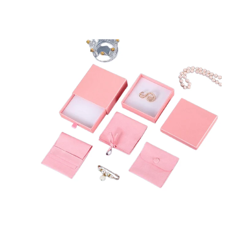 

High Quality Handmade Microfiber Jewelry Bag Pouch Custom Logo Jewelry Pouch and Gift Box Pink, Accept customized color