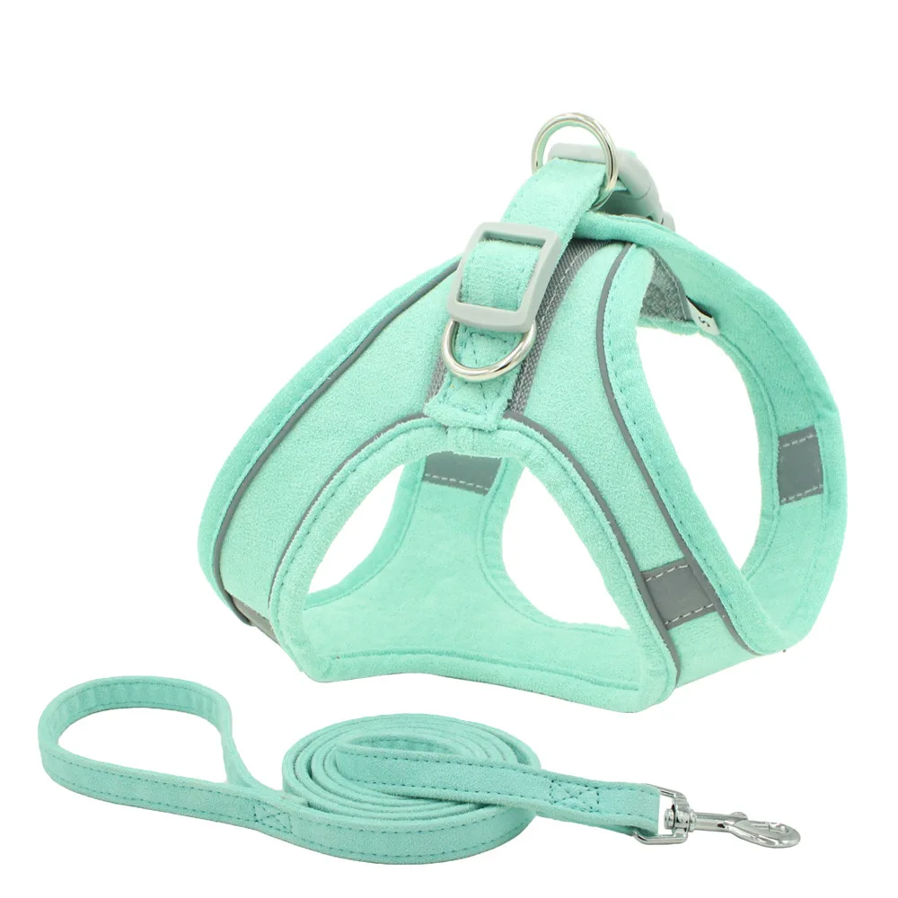 

Comfortable suede chest strap luxury custom reflective dog collar set dog harness