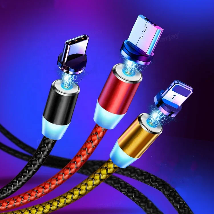 

TOYOUMI 3 in 1 Magnet USB Charging Cable With Type-C Micro USB iOS for Mobile Phone and Smart Watch, Red black yellow silver grey