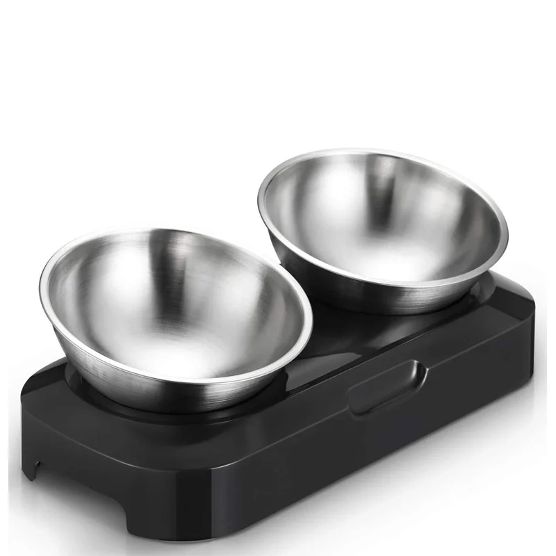 

Unique Design Tilt Adjustable Double Pet Bowls Stainless Steel Elevated Removable Cat Dog Bowl, Black