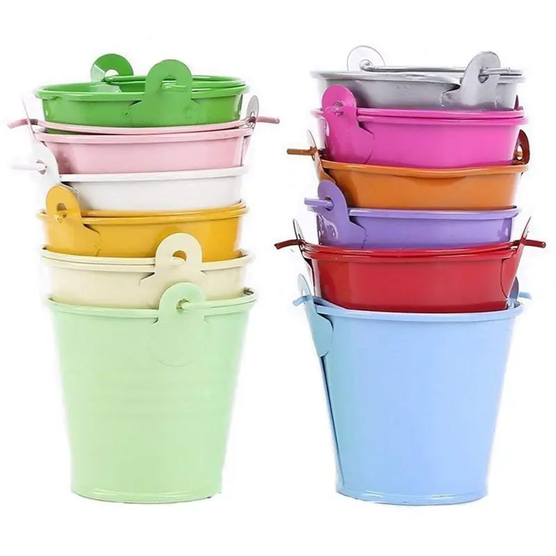 

BMBY-12pcs Planter for Flowers Mini Buckets Metal Table Decoration (Random Color)