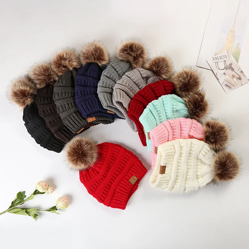 

Custom Logo Women Slouchy Cuffed Chunky Wool Acrylic Thick Knit Cap Hats Winter Pom Pom Beanie Hat