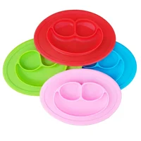 

Sucked type smile shape silicone kid plate integrated design non-slip kids placemat