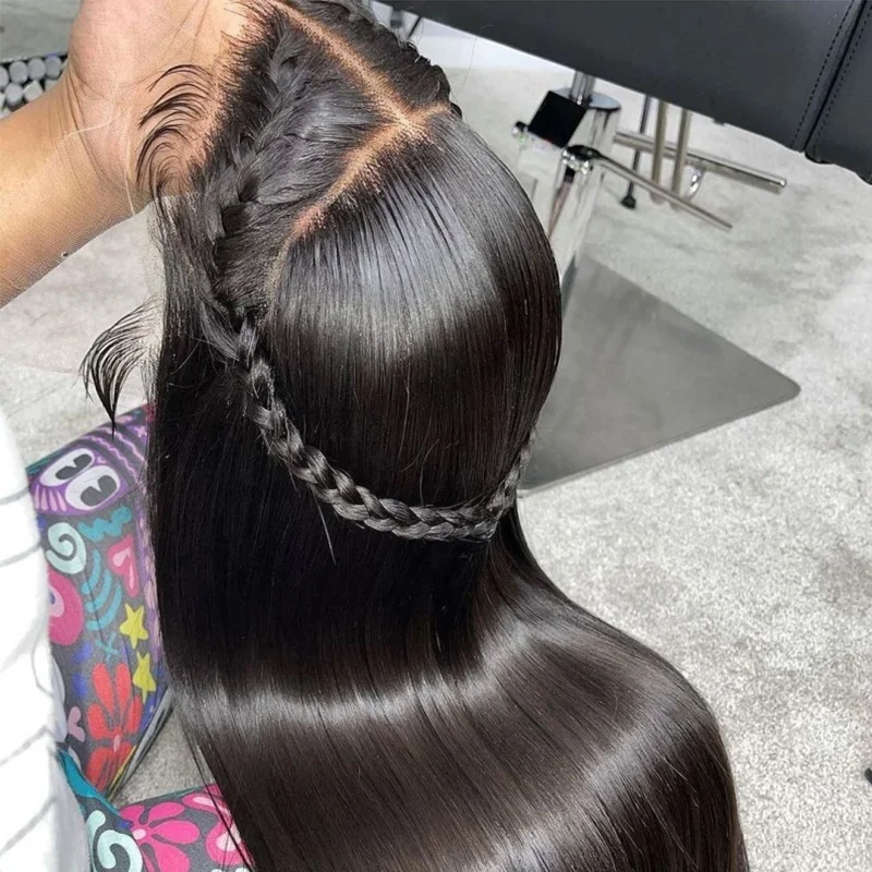 

Wholesale Human Hair Wig 18Inch Straight Lace Front Wigs Pre Plucked Silky Straight Hair Full End Braided Wigs