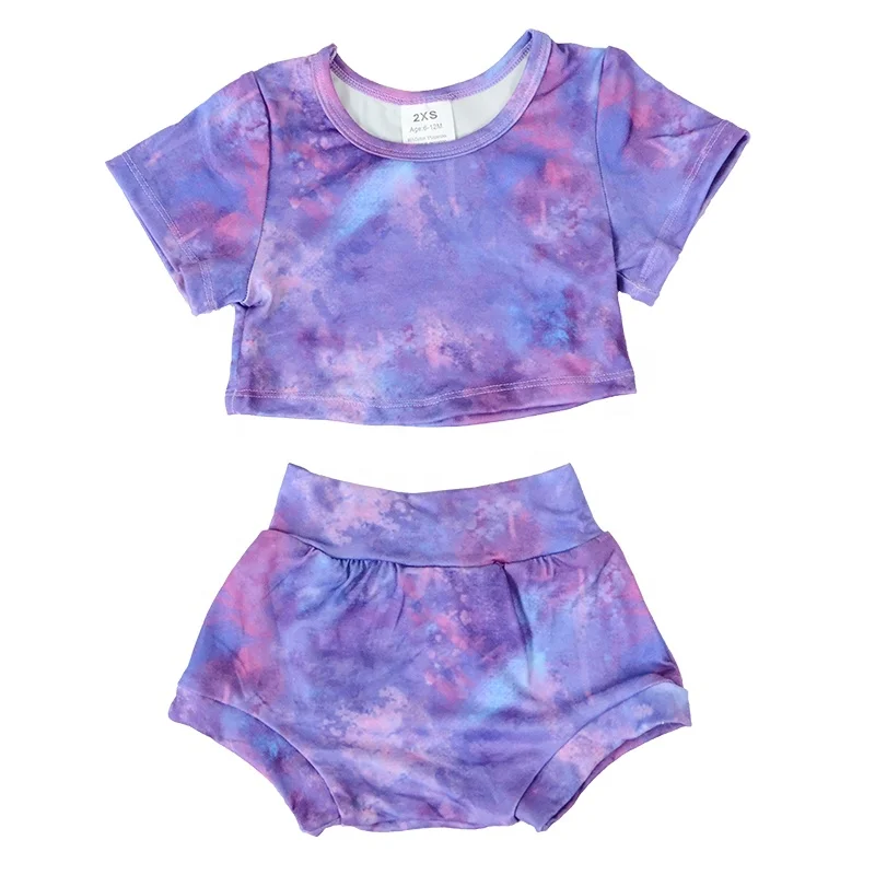 

R2 Wholesale girls spring summer tie-dyed clothing girl leisure shorts sets baby sets kids clothing sets