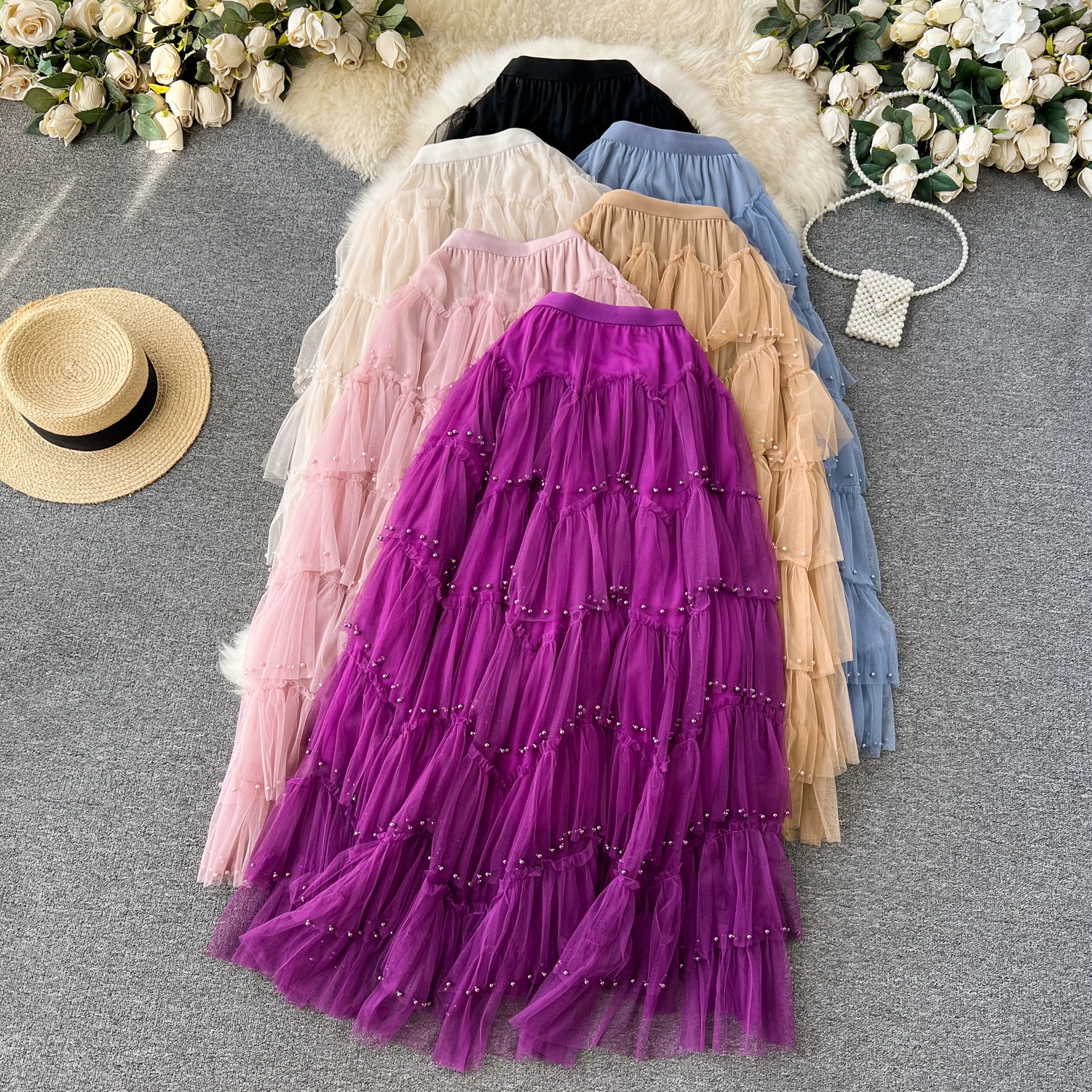

Beading A-Line Skirt Women Elegant Mesh Skirts For Girls Elegant Skirt Clothes Women Wholesale