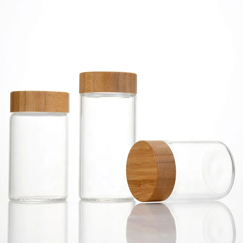 

Hot Sell 200ml 250ml 10oz 400ml 550ml Transparent Airtight Glass Storage Jars With Bamboo Screw Lid