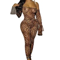 

Z93502B Women's 219 new casual print leopard sexy large size nightclub dress jumpsuit