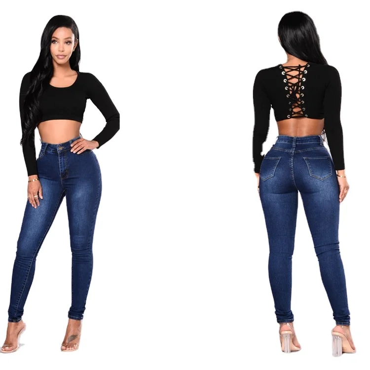

Custom Design Female Slimming Jeans Women Simple Denim Pant Ladies Flapper Track Trousers, Denim blue