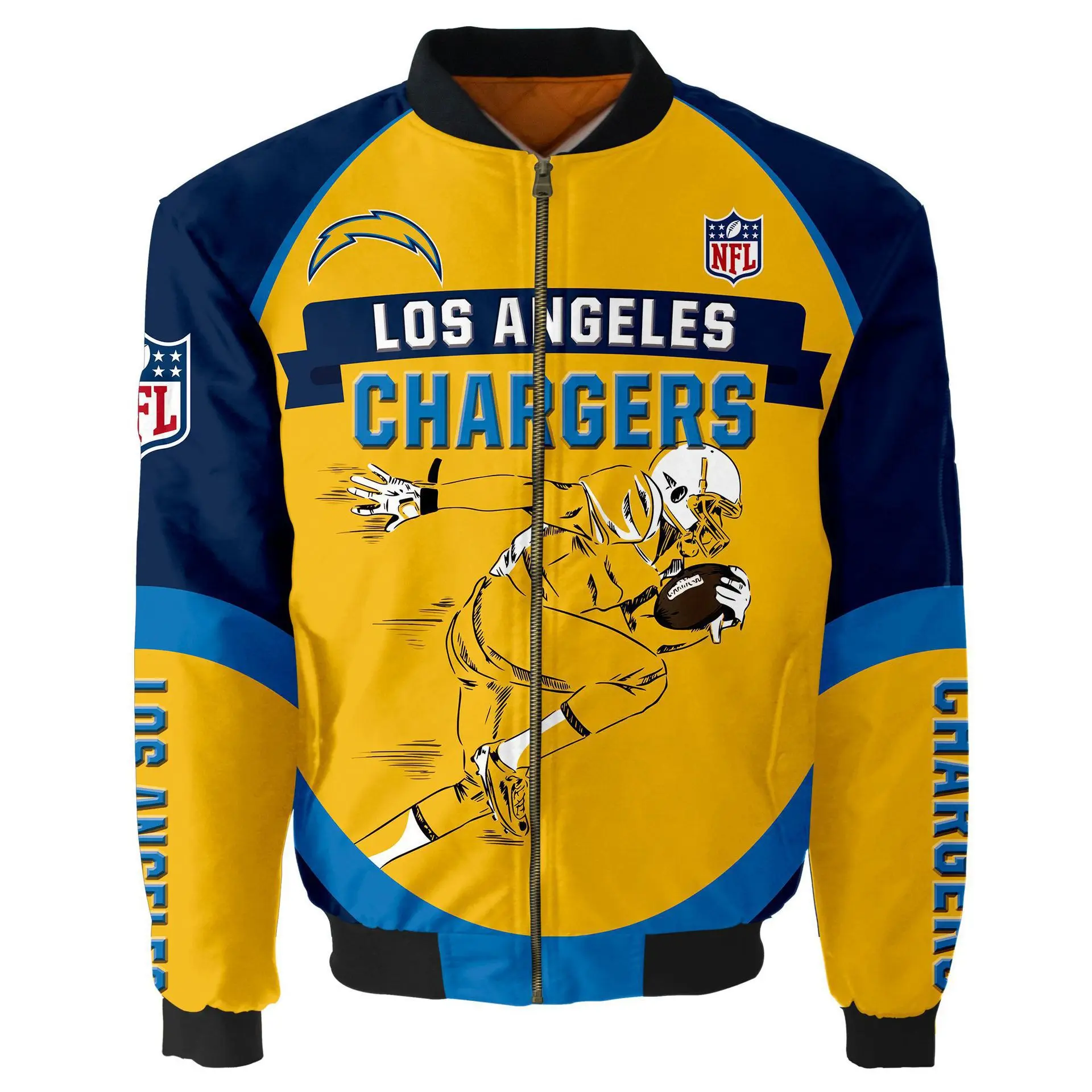 

Wholesale NFL Chargers casual long sleeve warm fashion unisex wear men women Autumn Winter Flight Bomber Jackets, Print logo and pattern