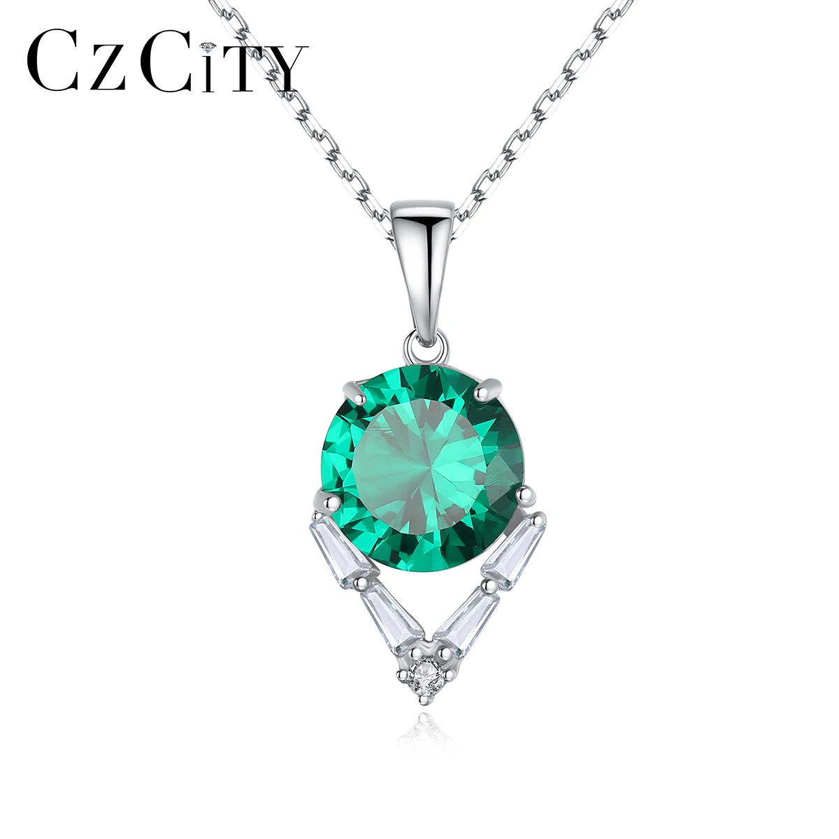 

CZCITY Emerald and Ruby 925 Silver White Gold Plated Simple Necklace Yiwu Factory Necklaces Supplier