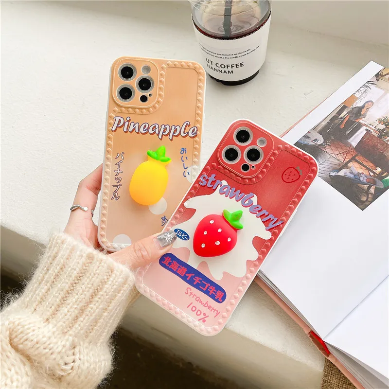 

JAMULAR Funny 3D Peach Fruit Phone Case For iPhone 12 11 Pro XS MAX SE20 XR 7 X 8Plus Japan Millk Soft Silicone Back Cover Coque