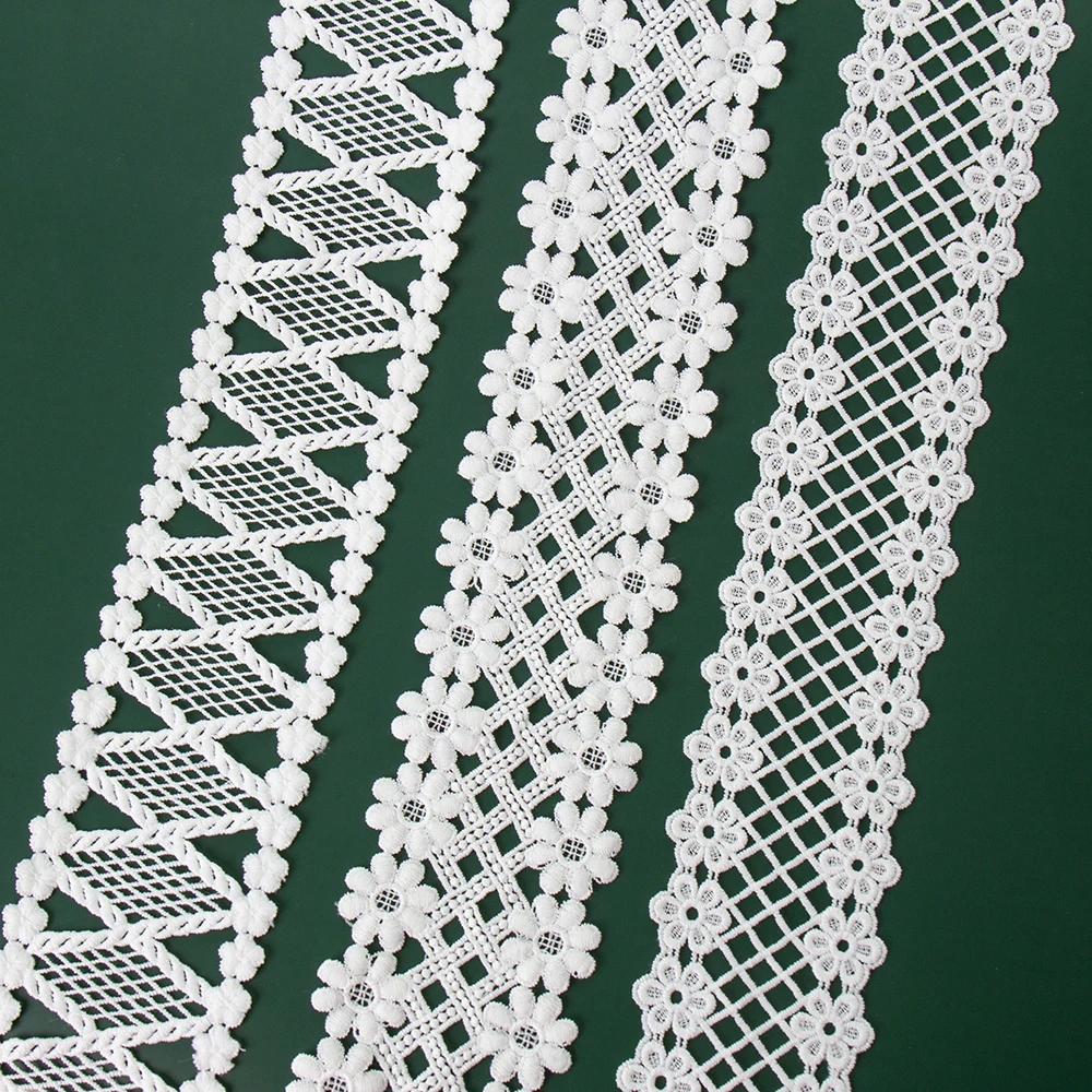 

High Quality 8 cm Width Embroidery White Guipure Water Soluble Milk Silk Cotton Polyester Lace Trim